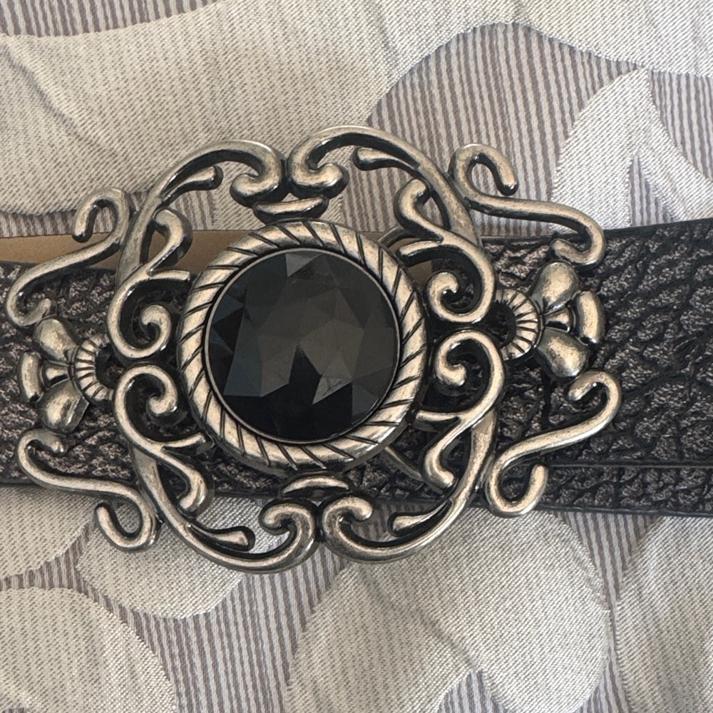 Chico's Black Belt with Intricate Silver Buckle - Picture 2 of 3